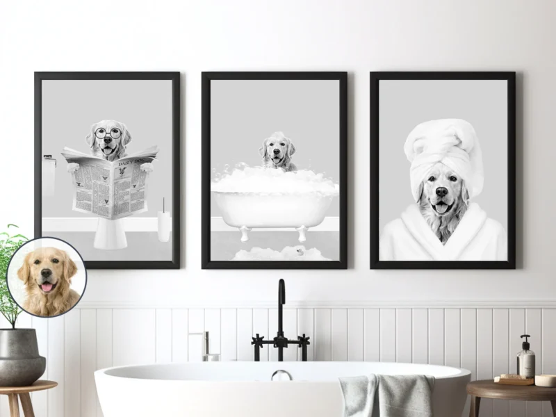 Dog Bathroom Art Portrait - Black & White